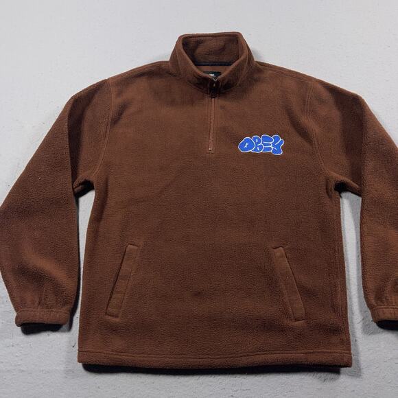 Obey Alley Sepia Quarter Zip‎ Sweatshirt Men Small Brown - Picture 2 of 9